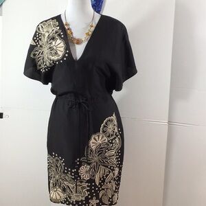 Yoana Baraschi black/tan beaded silk dress 4